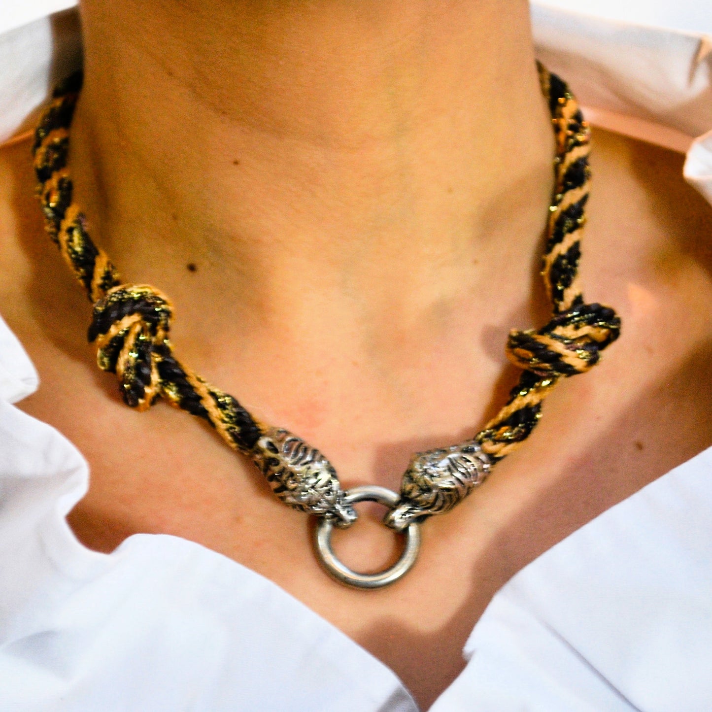 Wave Braid Necklace with Tiger Clasp - Black, Brown or Copper Braided Statement | Lodorfo
