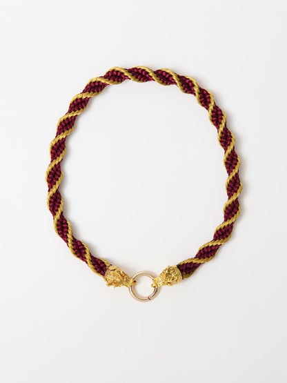 Dragonhead Braided Necklace, spiral red and gold necklace with dragonhead clasp, As seen in Vogue| Lodorfo