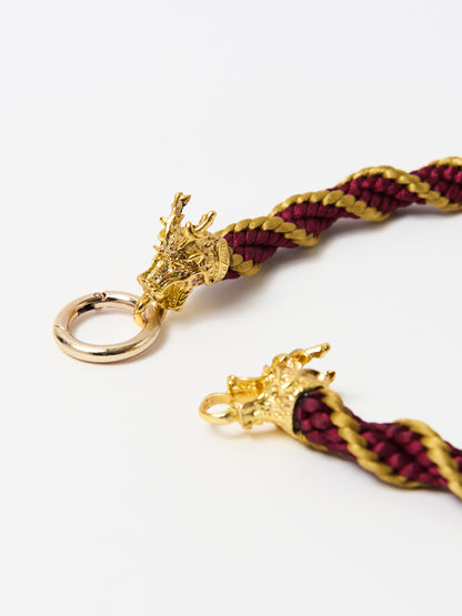 Dragonhead Braided Necklace, spiral red and gold necklace with dragonhead clasp, As seen in Vogue| Lodorfo