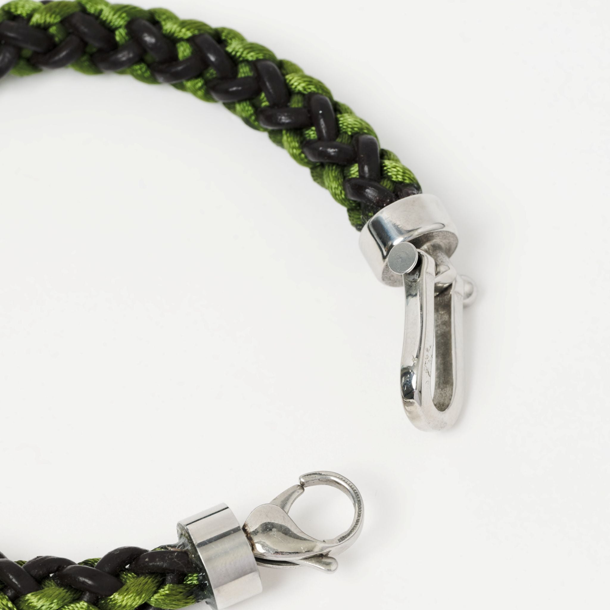 The Hale - Men's Braided Leather Bracelet, Silver Shackle Clasp