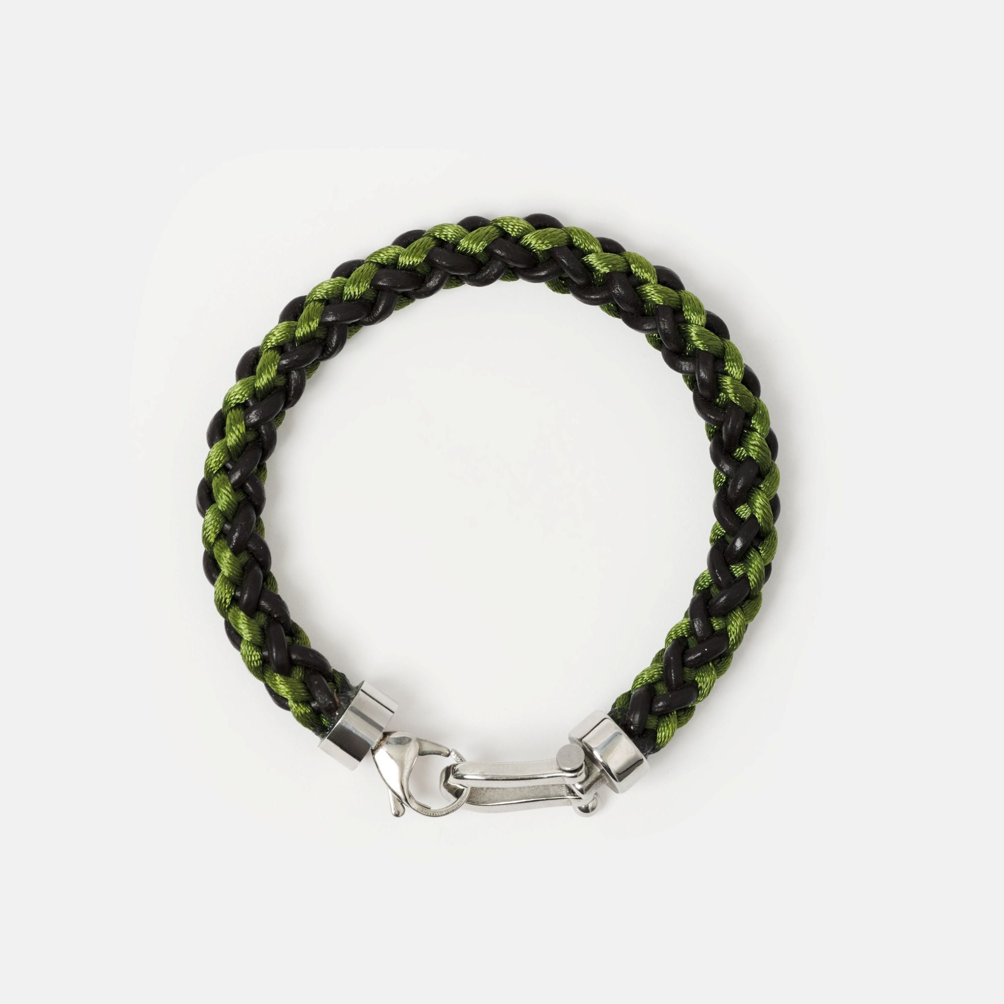 The Hale - Men's Braided Leather Bracelet, Silver Shackle Clasp