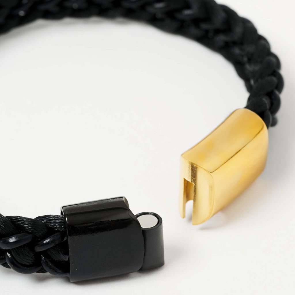 The Ashby Braided Leather Bracelet - Midnight Black, Two-Tone Magnetic Clasp Detail - Lodorfo