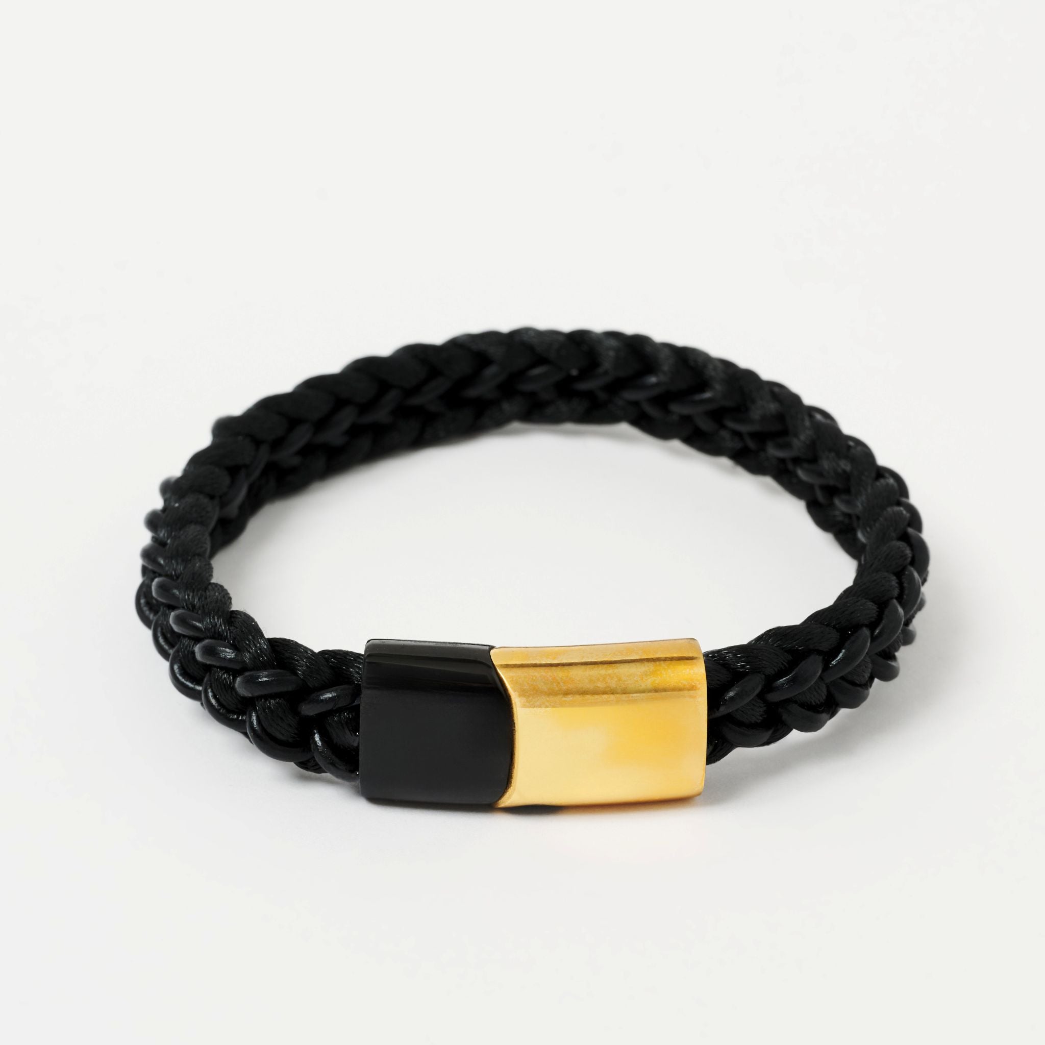 The Ashby Braided Leather Bracelet - Midnight Black, Front View - Lodorfo