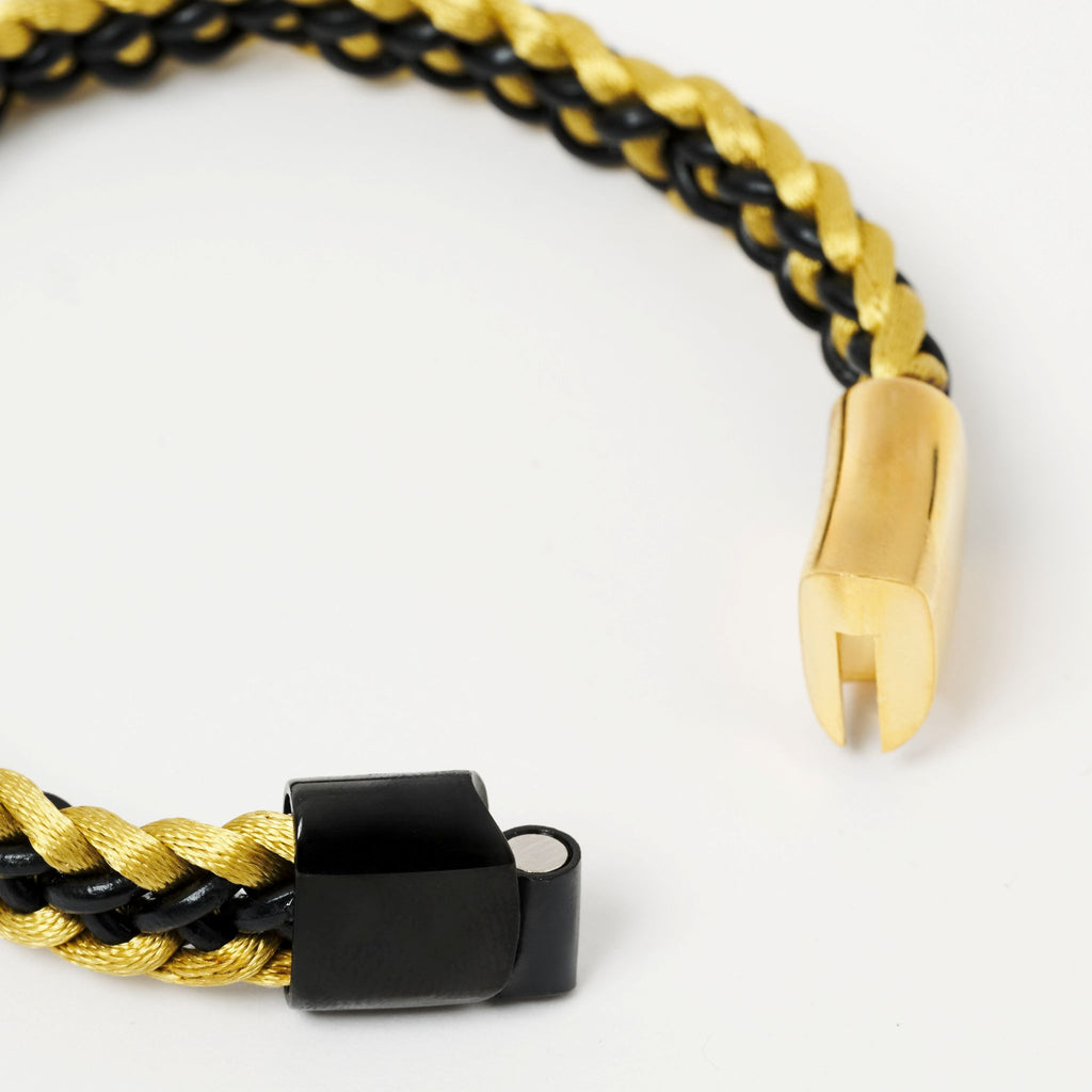 The Ashby Braided Leather Bracelet - Black & Gold, Two-Tone Magnetic Clasp Detail - Lodorfo