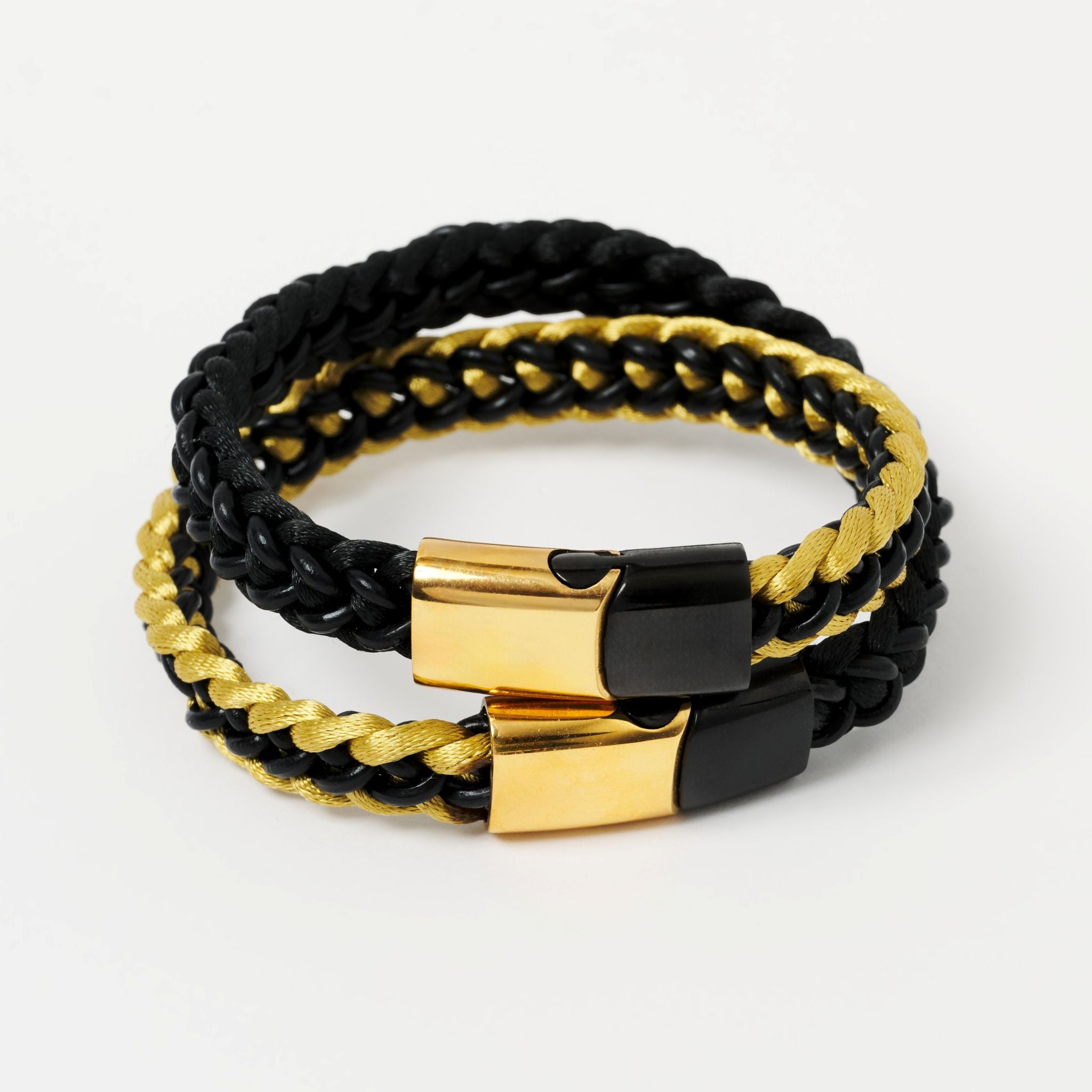 The Ashby Braided Leather Bracelet - Midnight Black and Black & Gold - Lodorfo