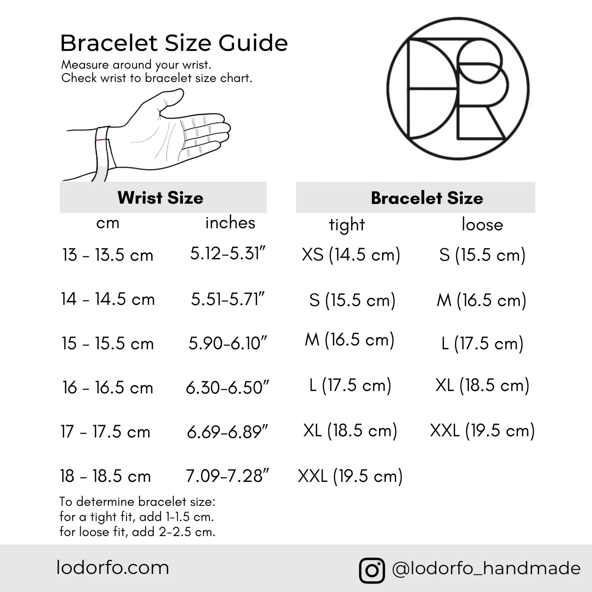 sizing guide for handmade bracelets