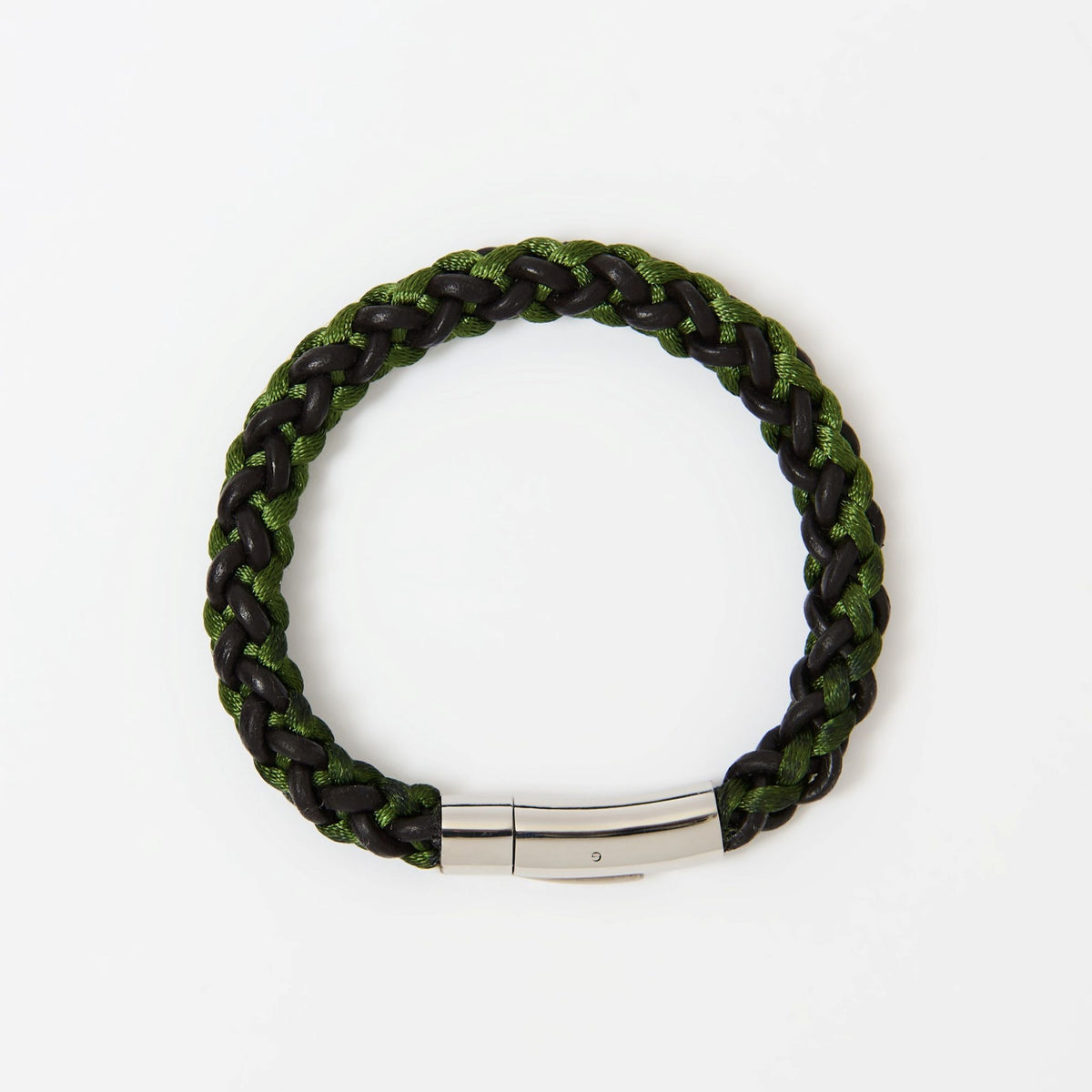 The Soren men's braided leather bracelet in Forest Green, flat lay