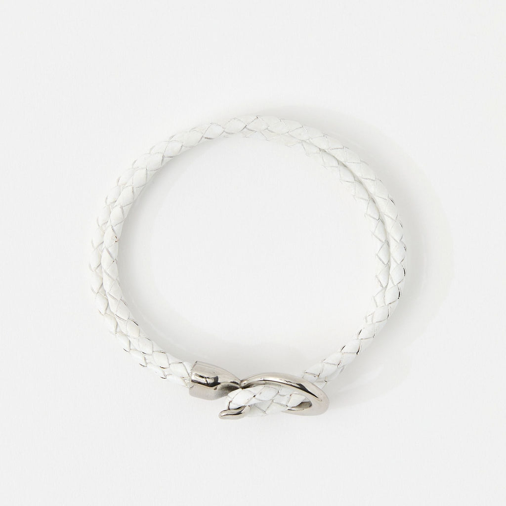 The Merle double-wrap braided leather bracelet in Ivory White, flat lay