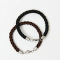 Braided Leather & Satin Bracelet – Brown or Black, Handmade Gift for Him