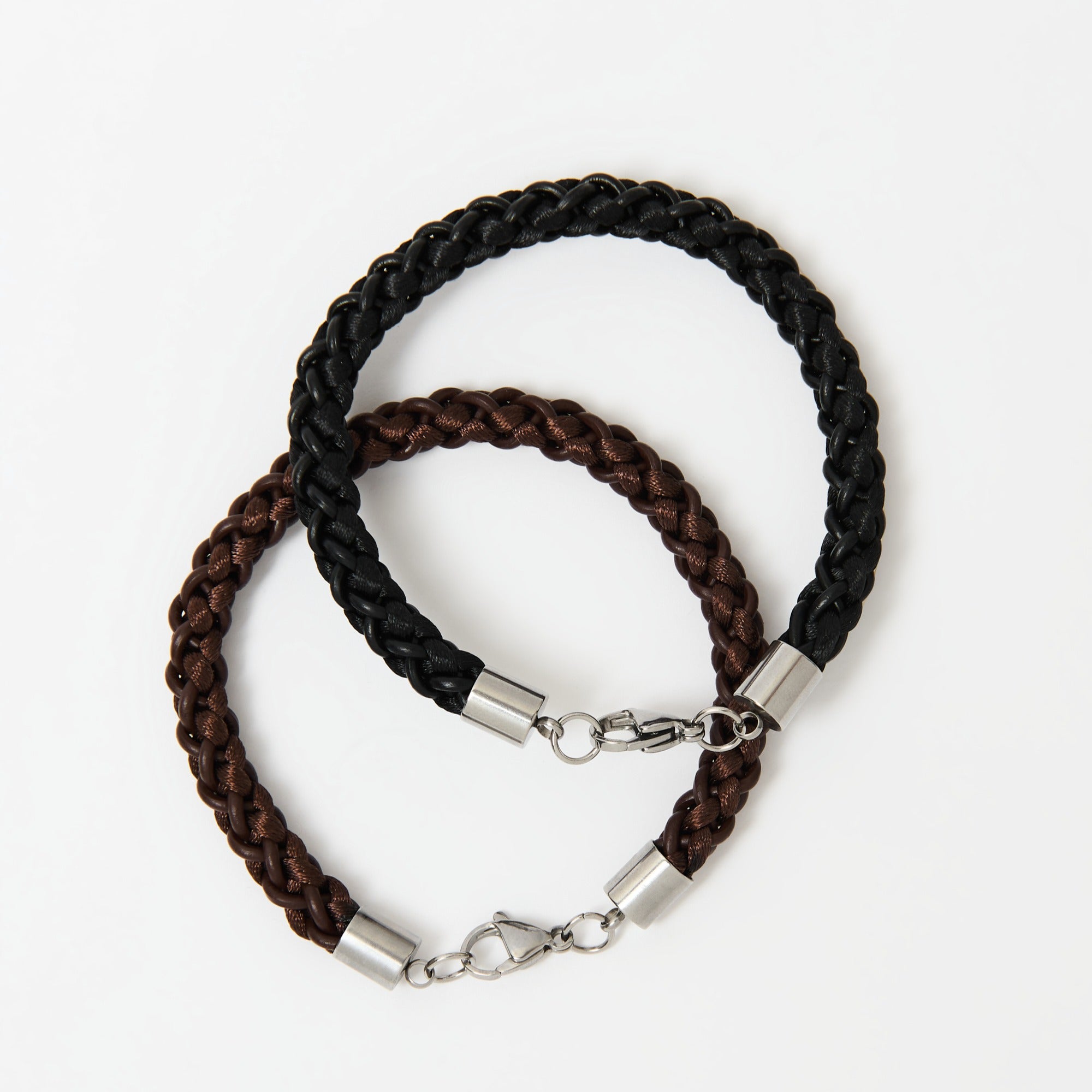 Braided Leather & Satin Bracelet – Brown or Black, Handmade Gift for Him
