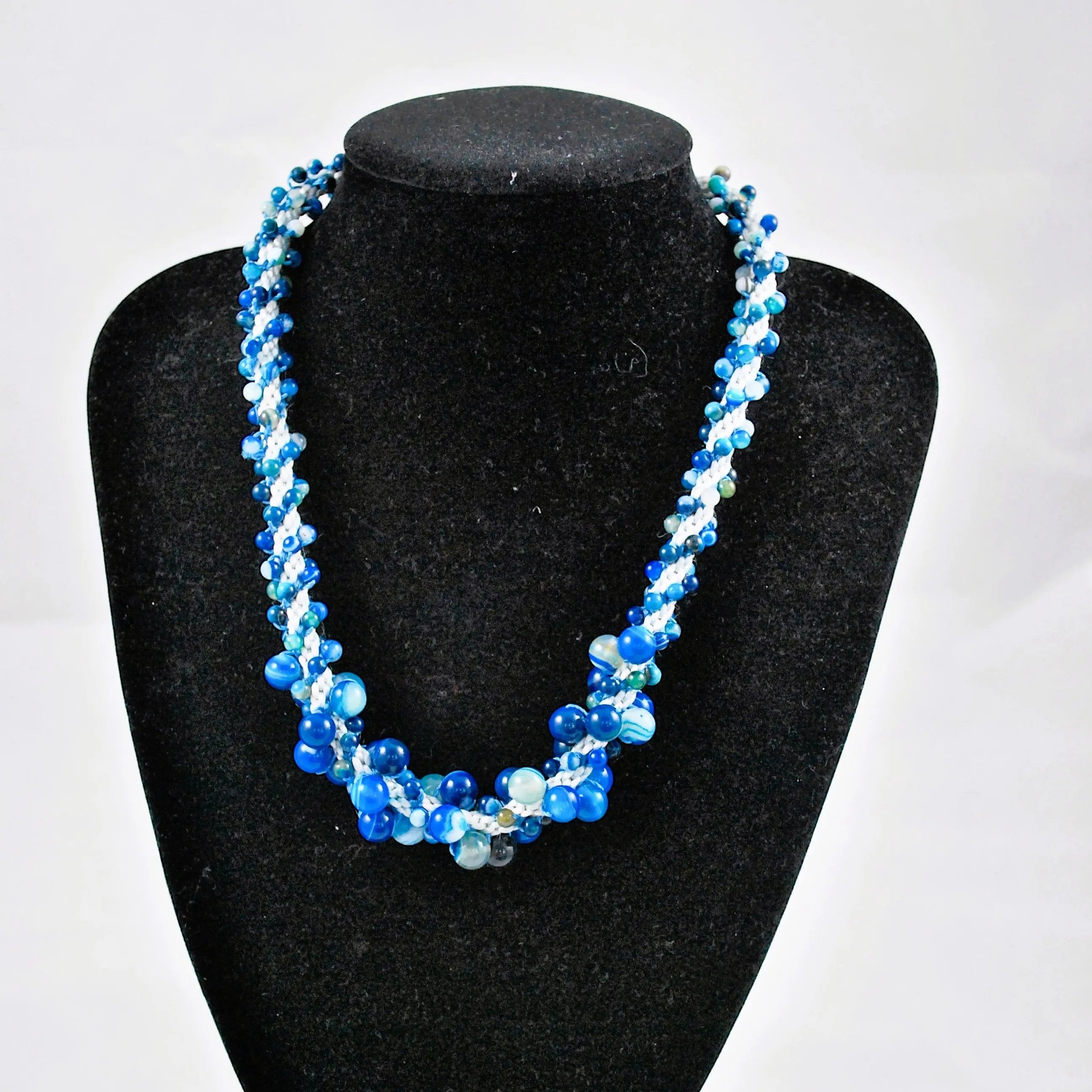 Gemstone Necklace Gift for Her - Blue Agate Beaded Necklace Anniversary | Lodorfo Lodorfo