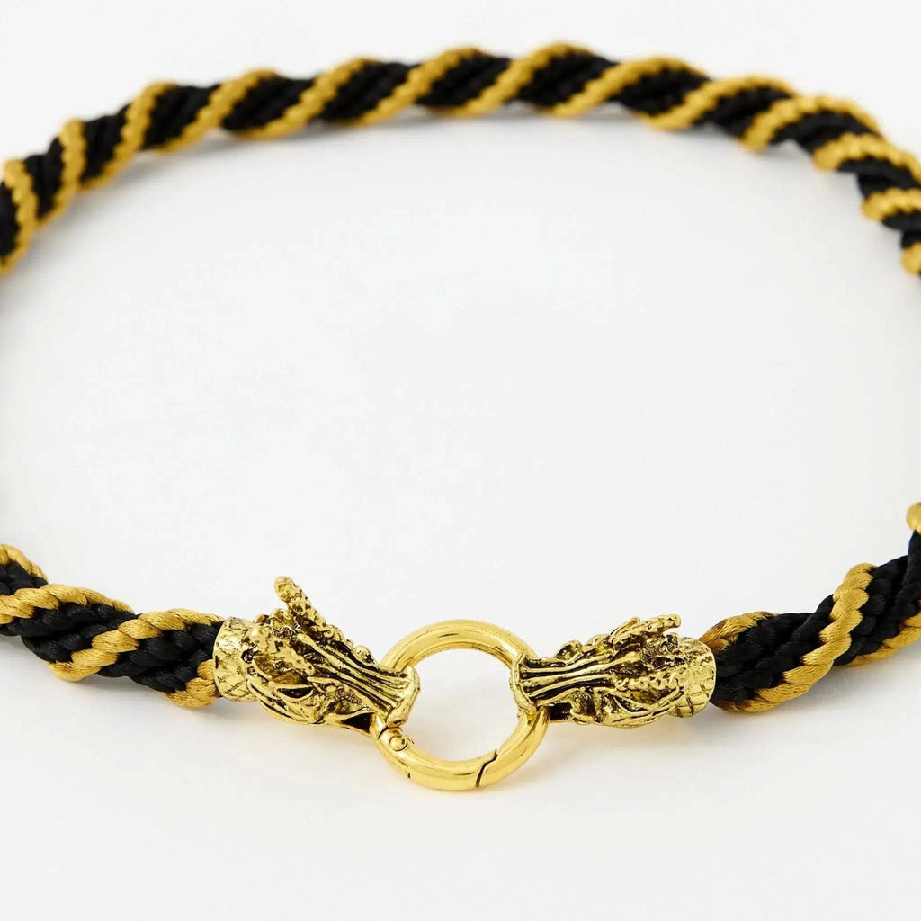 Statement necklace with satin braided cord, and finished with dragon head clasp, handmade UK