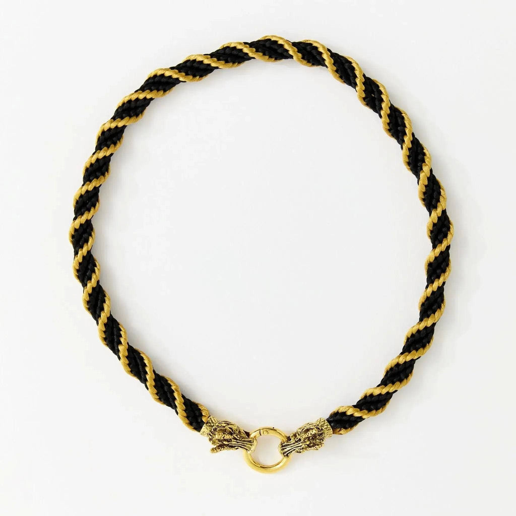 Statement necklace with satin braided cord, and finished with dragon head clasp, handmade UK