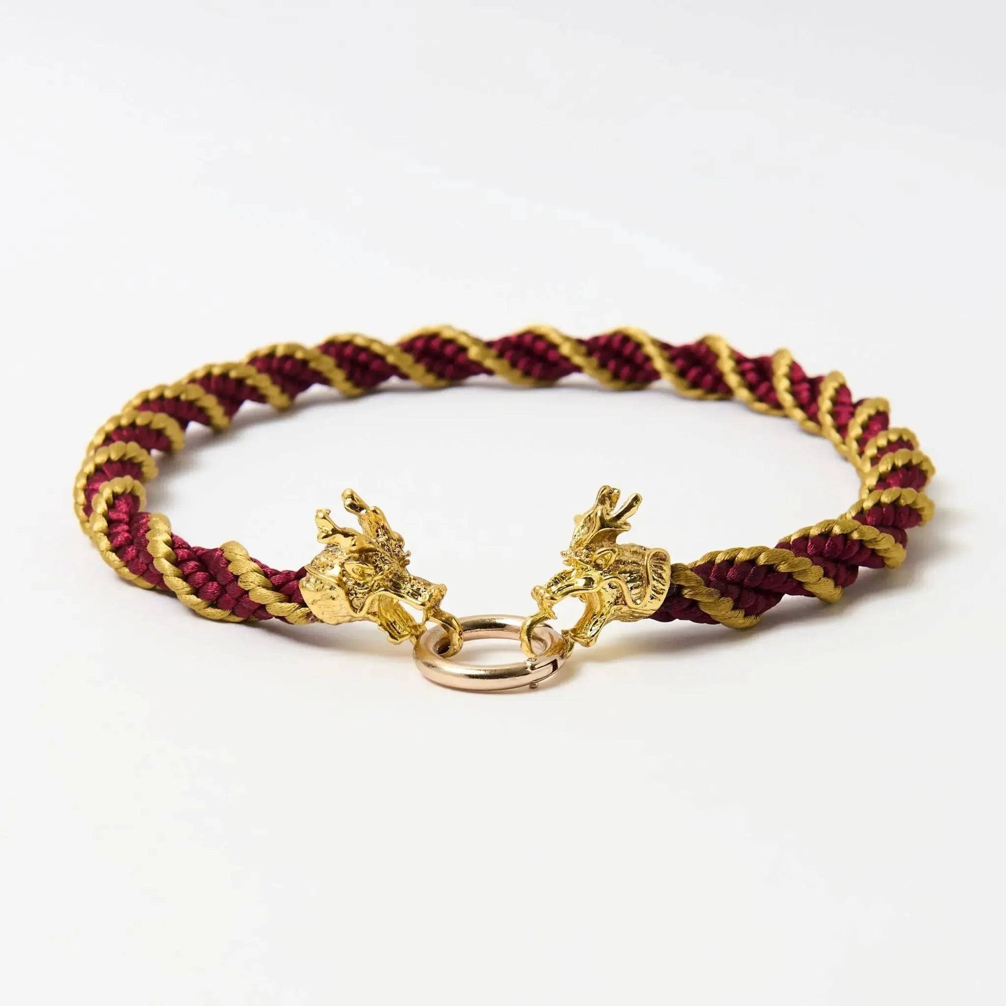 Statement necklace with satin braided cord, and finished with dragon head clasp, handmade UK