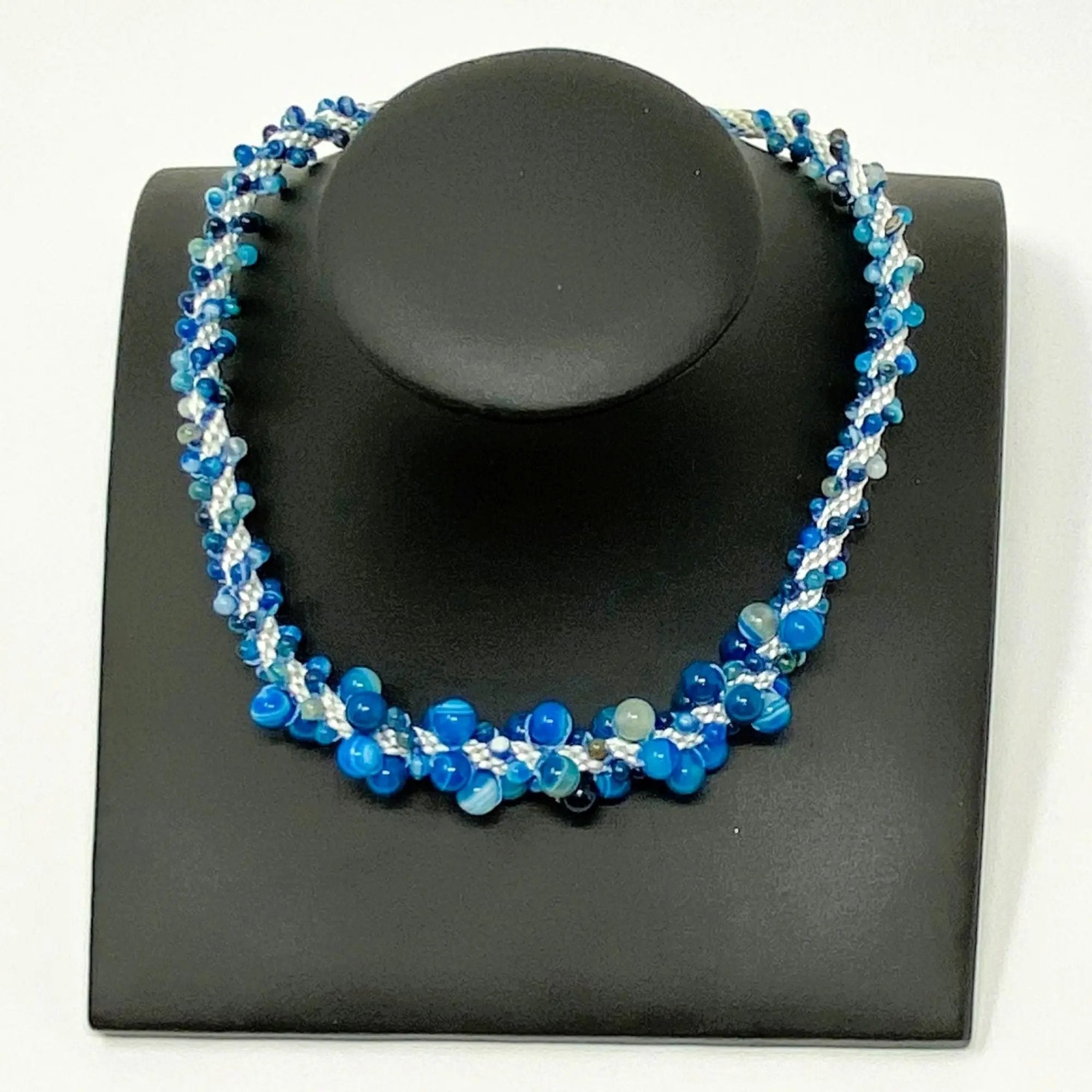 Gemstone Necklace Gift for Her - Blue Agate Beaded Necklace Anniversary | Lodorfo Lodorfo