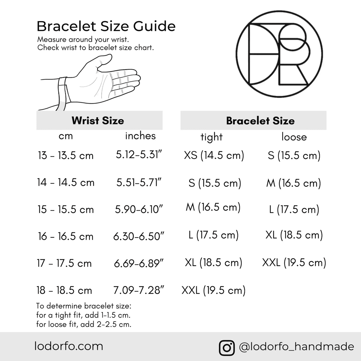 Bracelet size guide chart