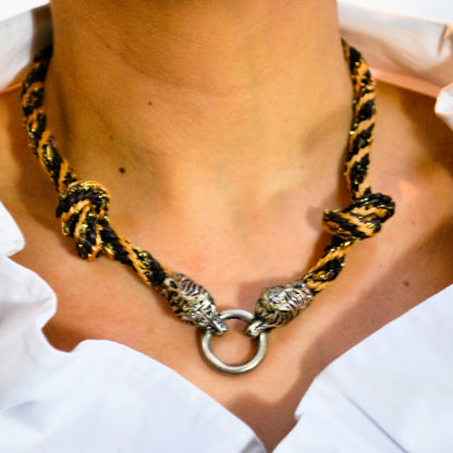 Wave Braid Necklace with Tiger Clasp - Black, Brown or Copper Braided Statement  | Lodorfo