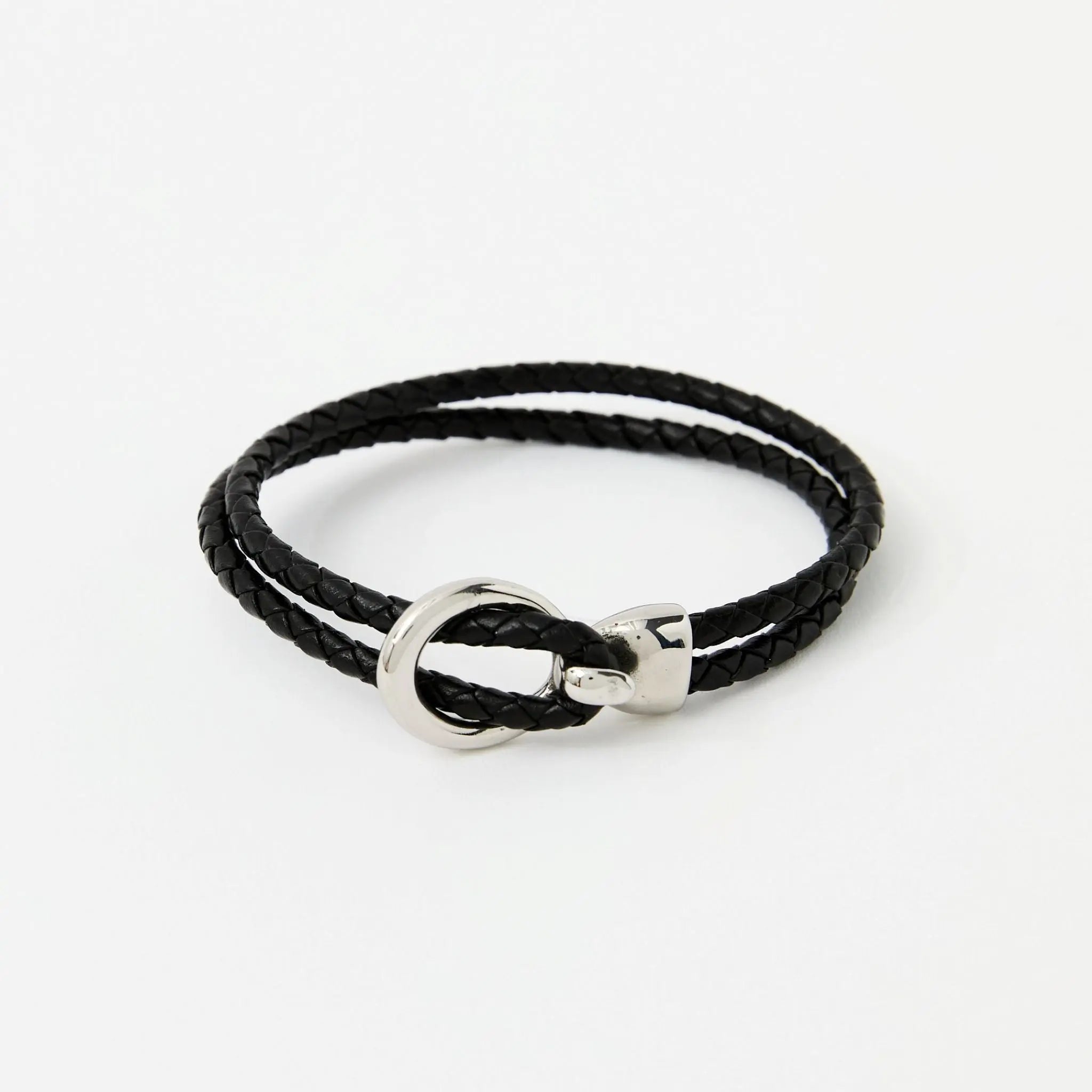 Double Wrap Braided Leather Bracelet with Silver Clasp - Available in 4 colors Lodorfo