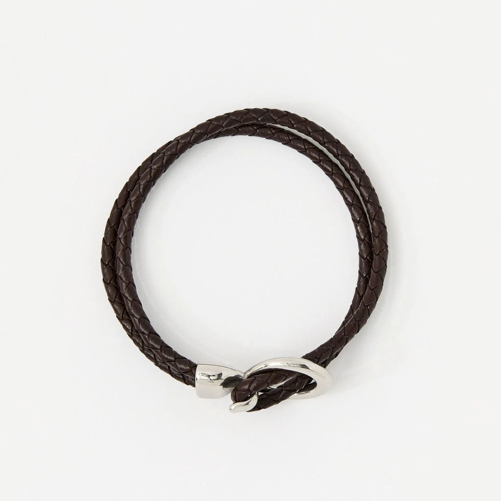 Double Wrap Braided Leather Bracelet with Silver Clasp - Available in 4 colors Lodorfo
