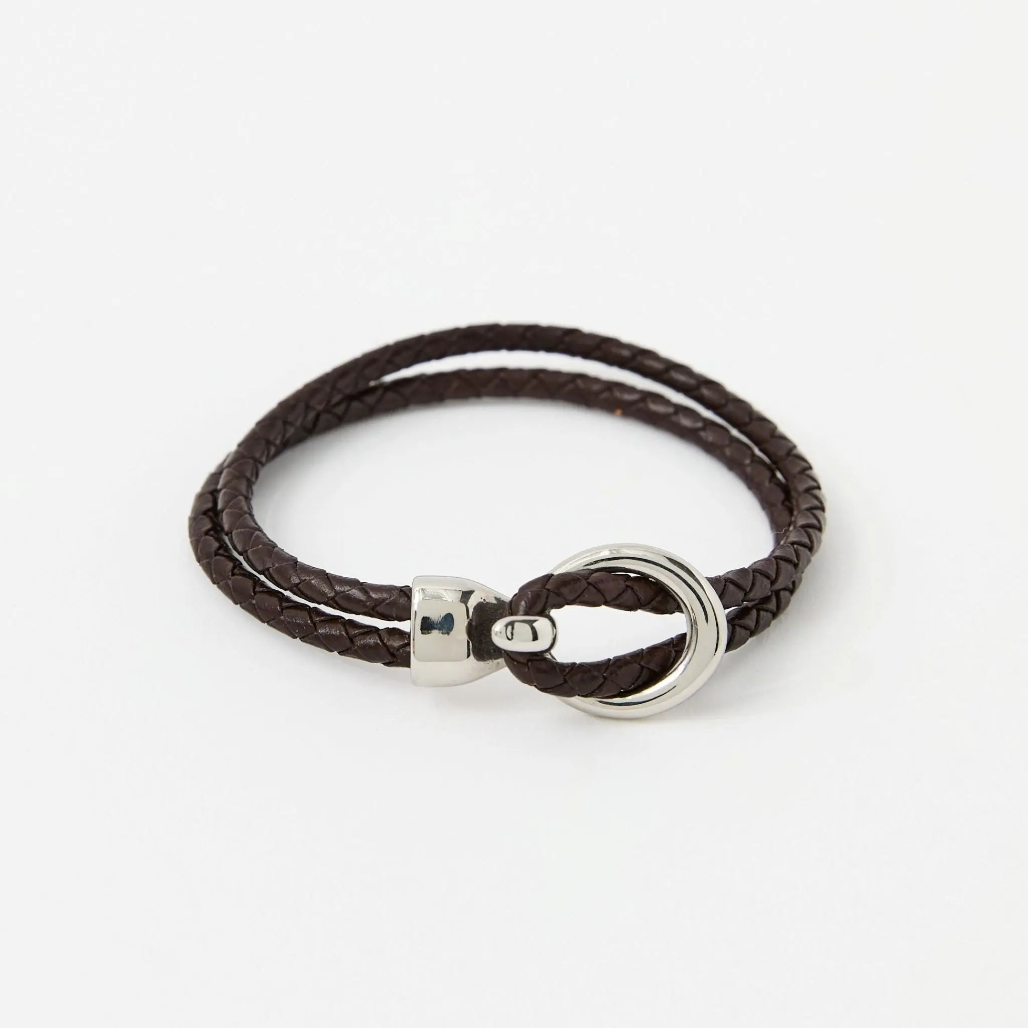 Double Wrap Braided Leather Bracelet with Silver Clasp - Available in 4 colors Lodorfo