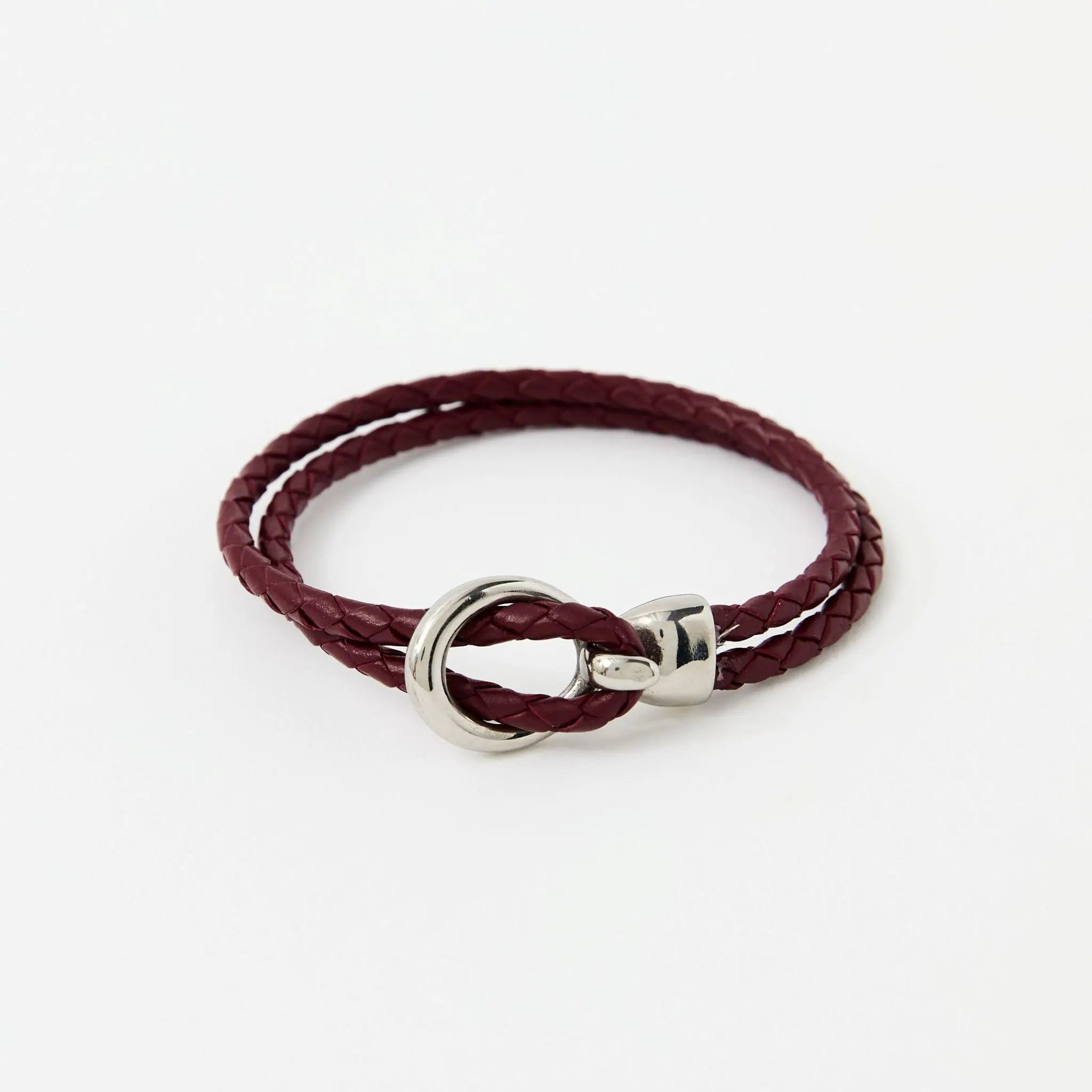Double Wrap Braided Leather Bracelet with Silver Clasp - Available in 4 colors Lodorfo
