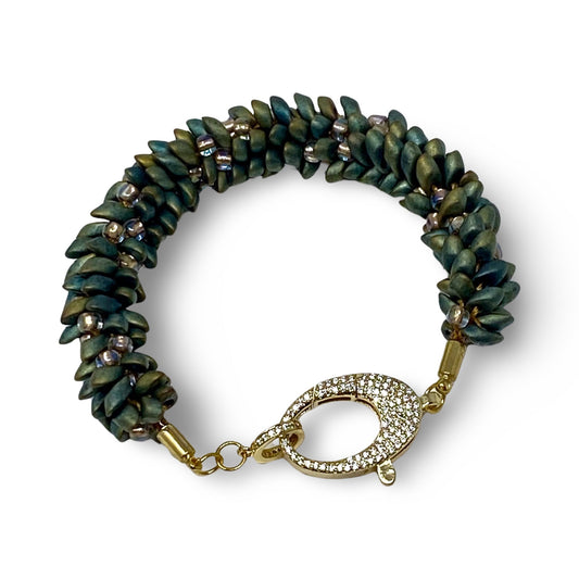 Gold and Green breaded women's bracelet with lobster clasp - Lodorfo - Lodorfo