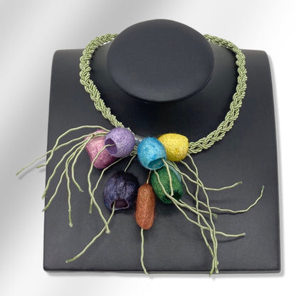 Ladies' necklace, multicolor silk cocoon jewellery,  Lodorfo - Lodorfo