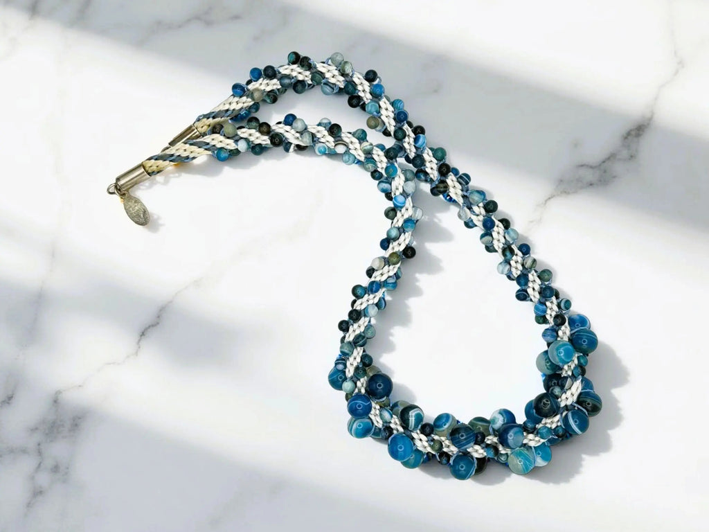 Gemstone Necklace Gift for Her - Blue Agate Beaded Necklace Anniversary | Lodorfo Lodorfo