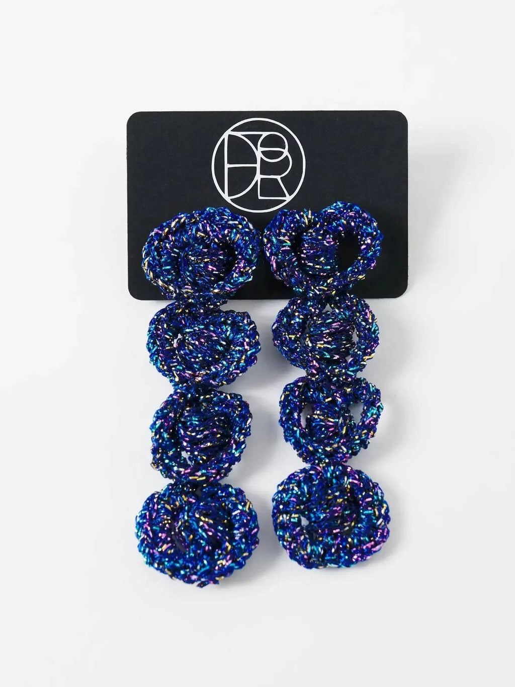 The Arlo sculptural loop earrings, indigo blue, long shown — Lodorfo