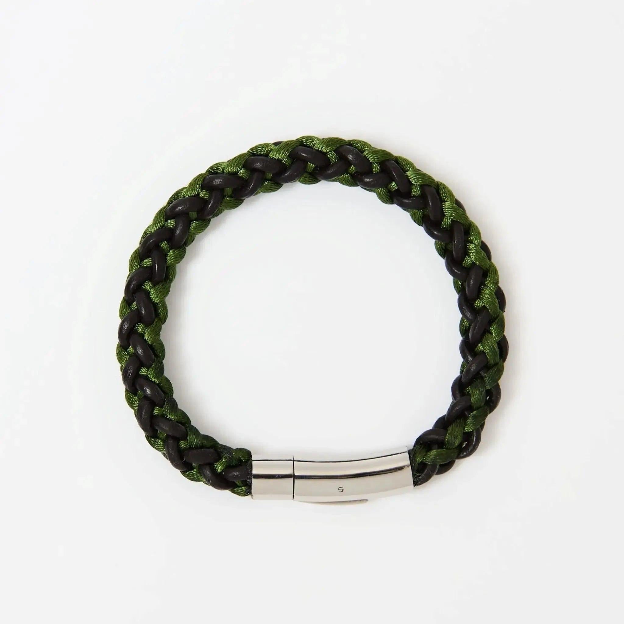 Braided brown leather bracelet with customisable accents, handmade UK