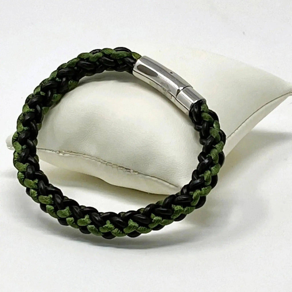 Braided brown leather bracelet with customisable accents, handmade UK