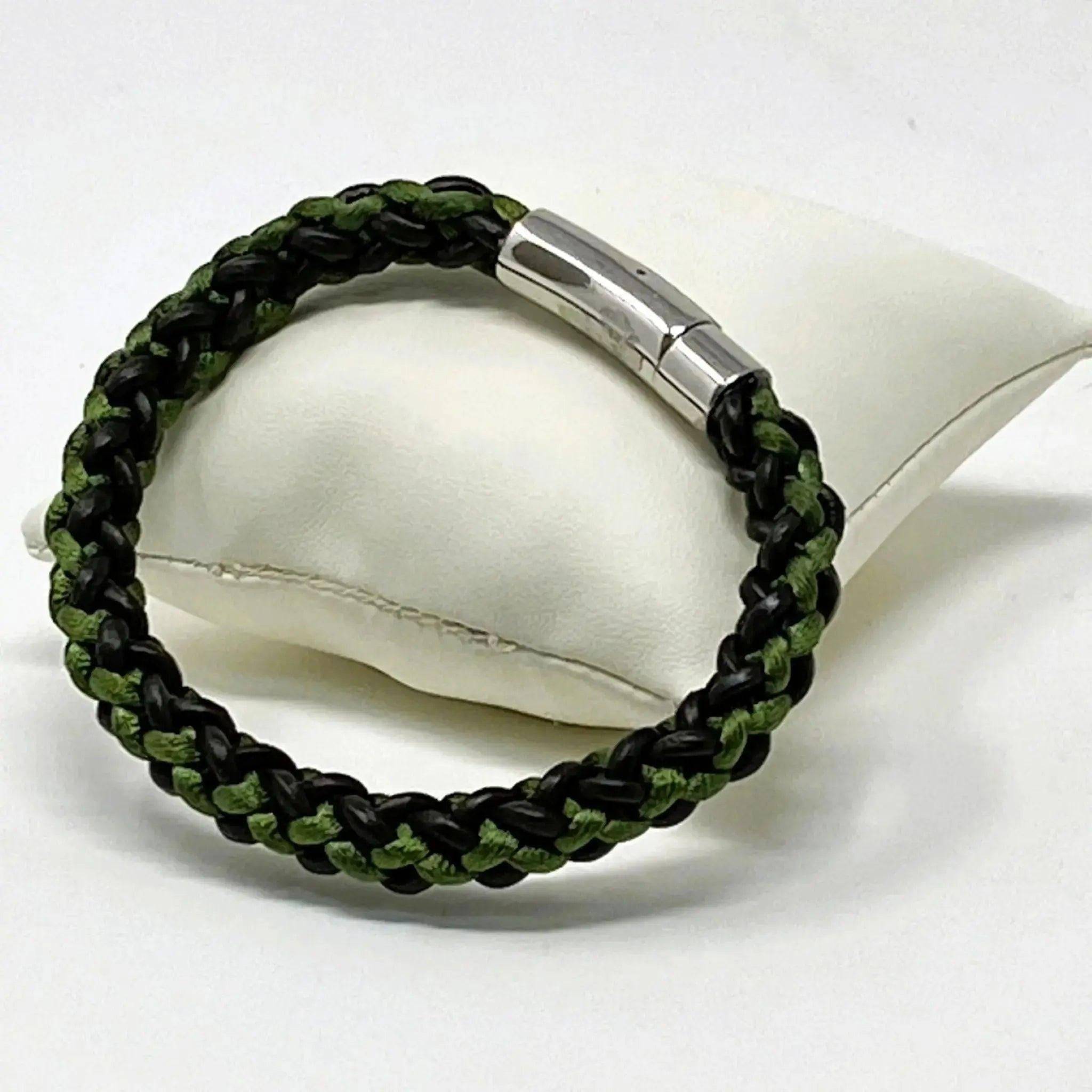 Braided brown leather bracelet with customisable accents, handmade UK