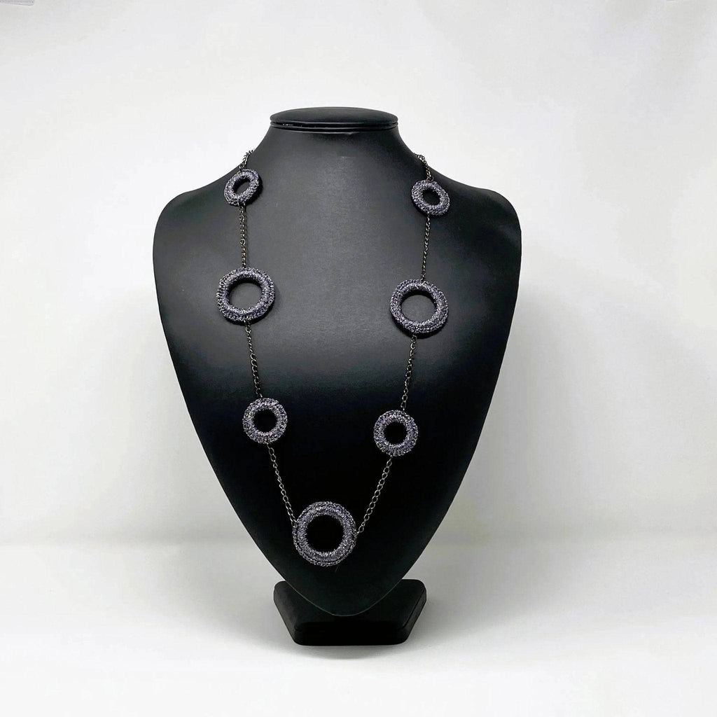 Handcrafted charcoal rings necklace with sculptural pendant, contemporary jewellery