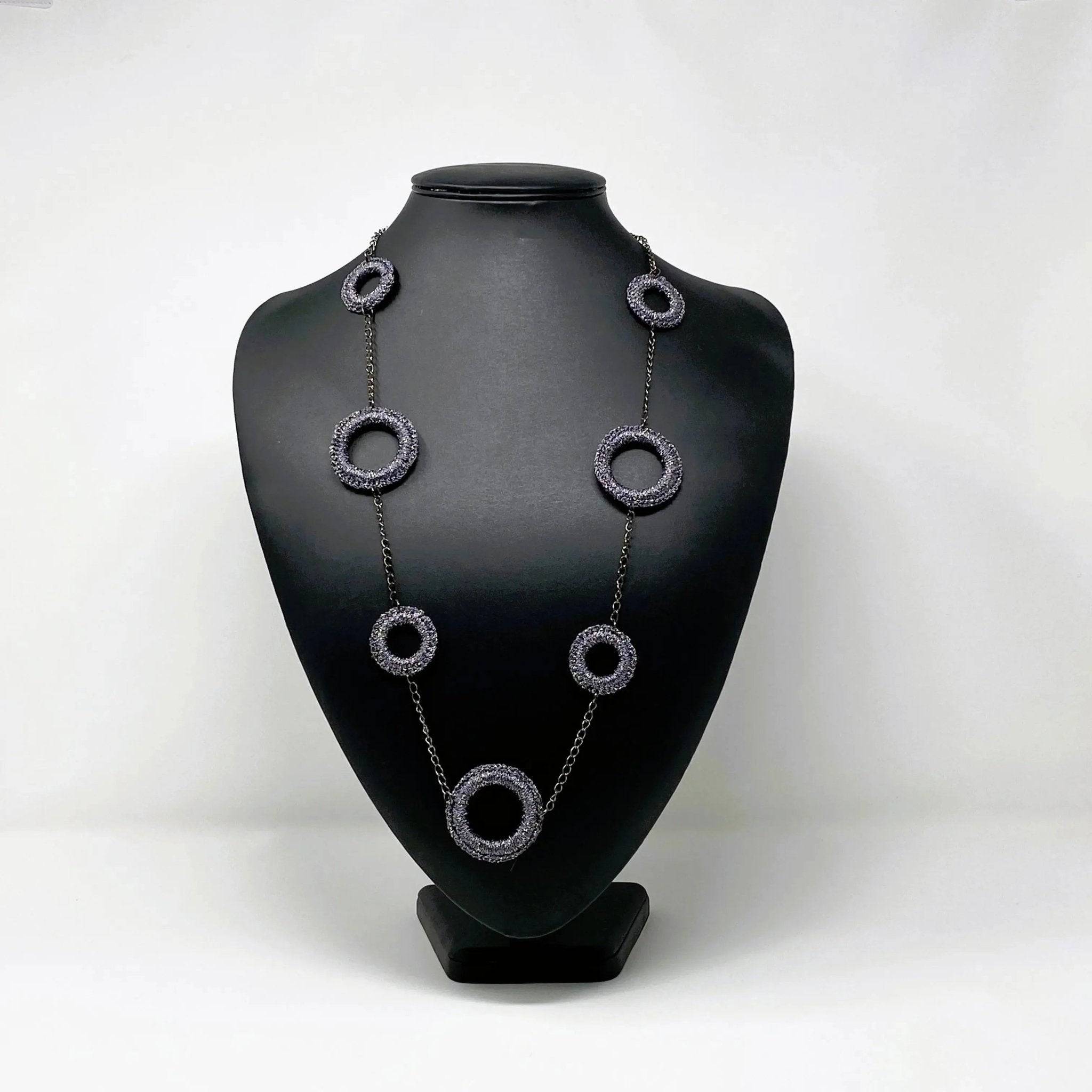 Handcrafted charcoal ring necklace with sculptural pendant, contemporary jewellery