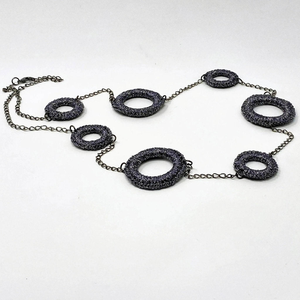Handcrafted charcoal rings necklace with sculptural pendant, contemporary jewellery