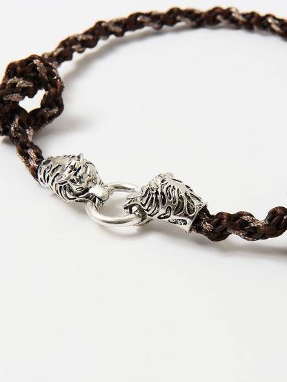 Wave braid necklace with tiger clasp - Black and Silver necklace - Lodorfo - Lodorfo