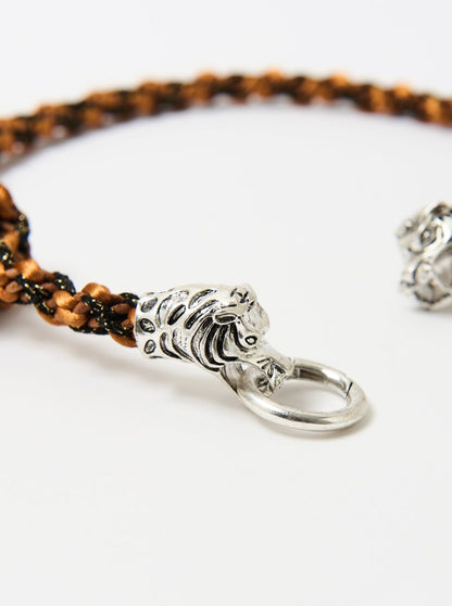 Wave braid necklace with tiger clasp -  Black and Silver necklace - Lodorfo - Lodorfo